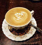 Latte art in a cup at Calico Coffeehouse